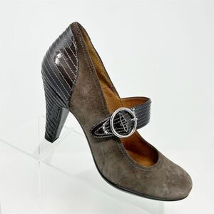 Sofft Florence Mary Jane Brown Suede Patent Leather Buckle Pumps Size 8 Classic